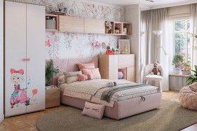 Комплект детской мебели Алина К2 Дуб мария/белый/нежно-розовый велюр в Тамбове - tambov.katalogmebeli.com | фото