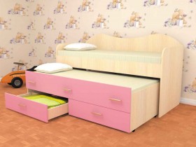 Кровать детская Нимфа двухместная 2.0 Дуб молочный/Розовый в Тамбове - tambov.katalogmebeli.com | фото
