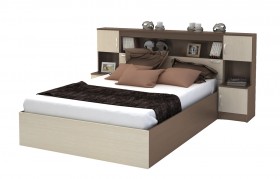 Кровать с прикроватным блоком КР 552 Спальня Basya (шимо темный/шимо светлый) в Тамбове - tambov.katalogmebeli.com | фото