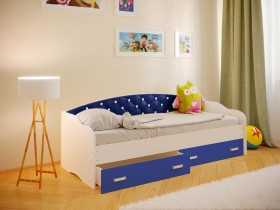 Кровать Софа-8 с мягкой спинкой со стразами (900х2000) Белый/Синий в Тамбове - tambov.katalogmebeli.com | фото