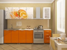 Кухонный гарнитур 1,6м Апельсин (Белый/Оранжевый металлик/Фотопечать апельсин) в Тамбове - tambov.katalogmebeli.com | фото