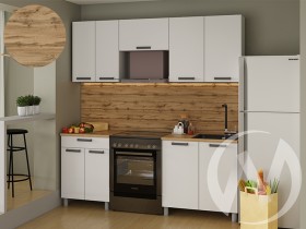 Кухня Кьяра 2.0 м с окапом (белый/карбон фарфор/26мм/дуб вотан) в Тамбове - tambov.katalogmebeli.com | фото