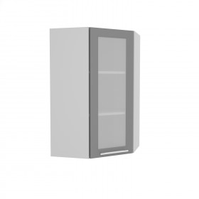Квадро ВПУС 550 шкаф верхний угловой со стеклом высокий (Ваниль кожа/корпус Серый) в Тамбове - tambov.katalogmebeli.com | фото