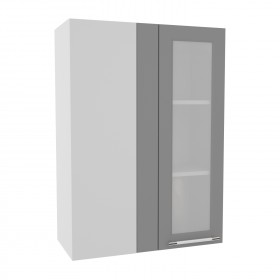 Квадро ВПУС 650 шкаф верхний угловой со стеклом высокий (Ваниль кожа/корпус Серый) в Тамбове - tambov.katalogmebeli.com | фото