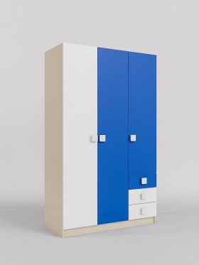 Шкаф 3-х створчатый с ящиками Скай (Синий/Белый/корпус Клен) в Тамбове - tambov.katalogmebeli.com | фото