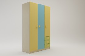 Шкаф 3-х створчатый с ящиками Смайли (Желтый/Голубой/Зеленый/корпус Клен) в Тамбове - tambov.katalogmebeli.com | фото